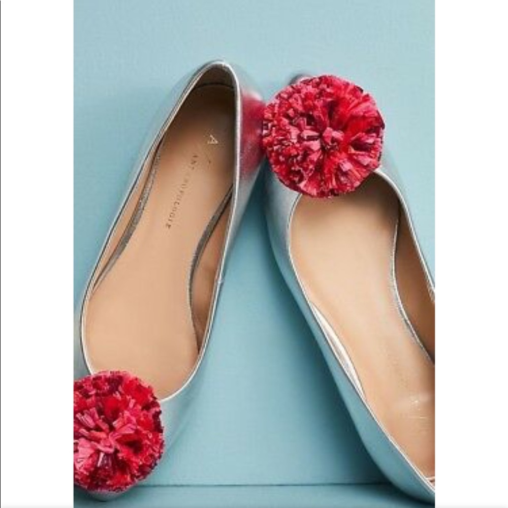 NWT RARE Anthropologie Raffia Pom Pom flats - Picture 4 of 7